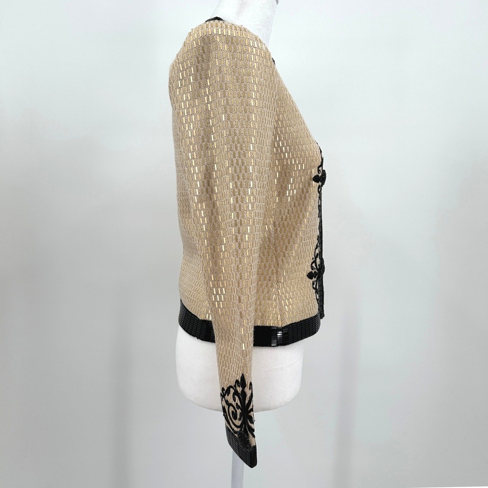 St John Evening Marie Gray Gold Black Knit Sequin Embroidered Jacket Beaded US 4 - Picture 5 of 13